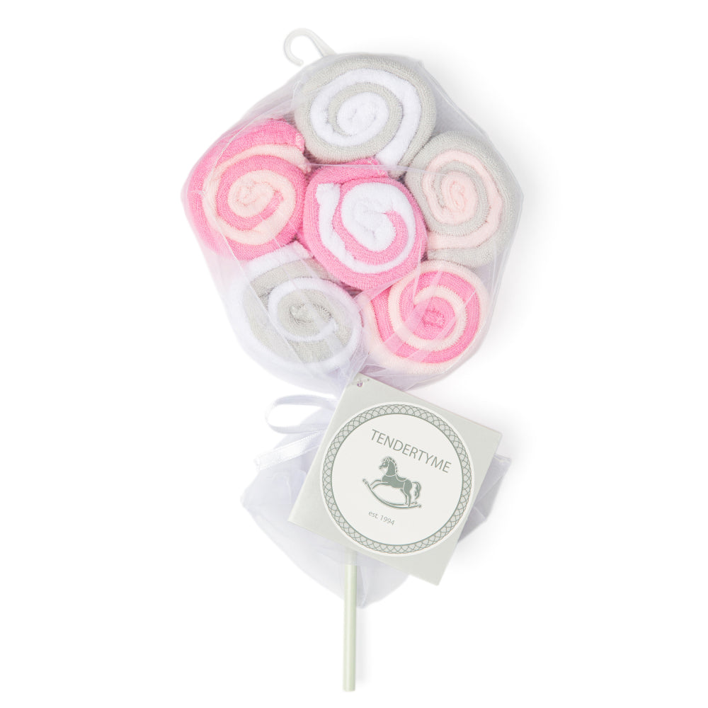 12-Pack Washcloth Lollipop: Pinks