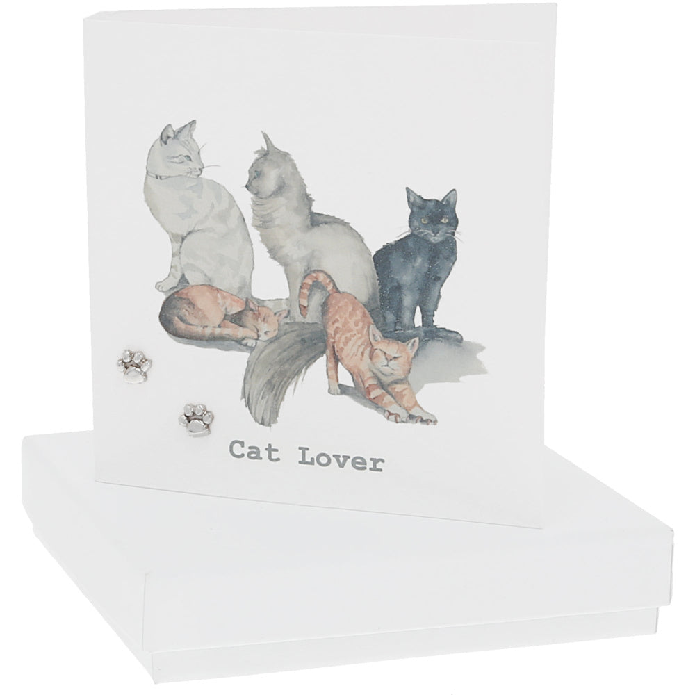 Cat Lover Card & Pawprint Earrings