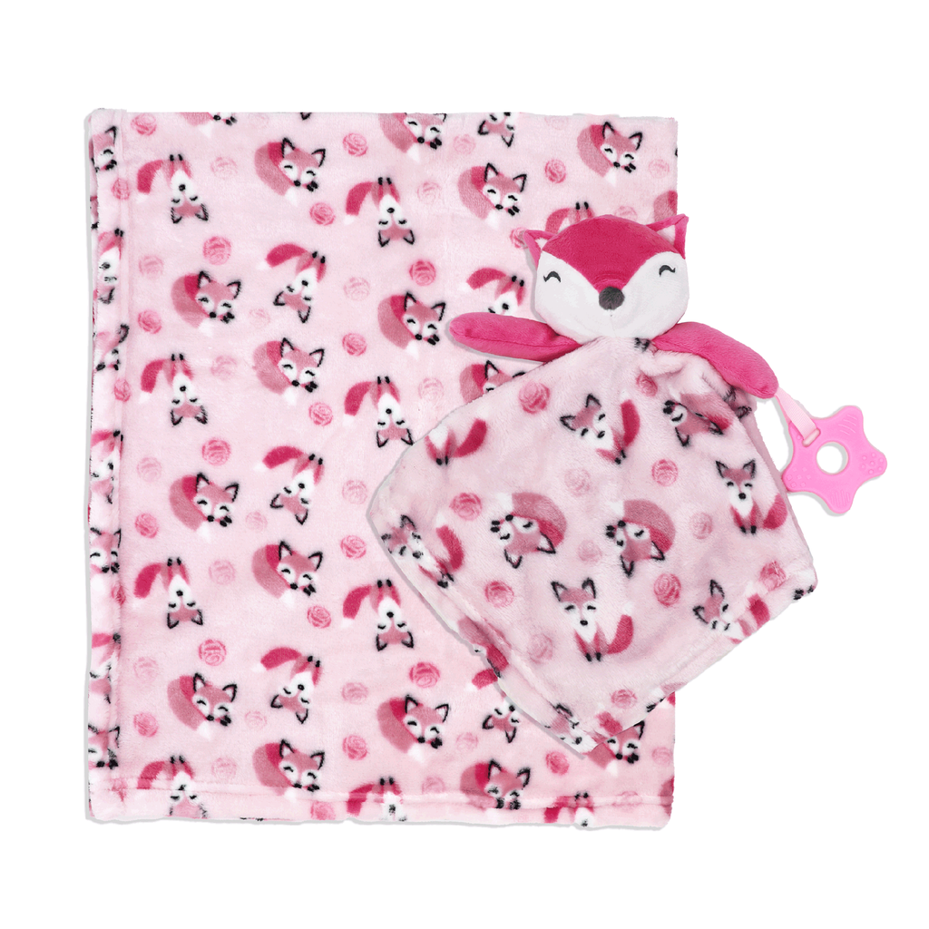 Blanket & Nunu Teether Set: Pink Fox