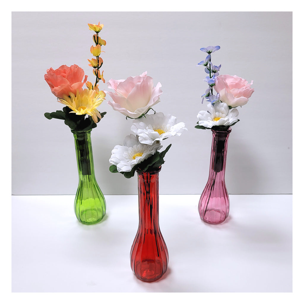 Faux Flowers: Three Blooms in Tall Vase